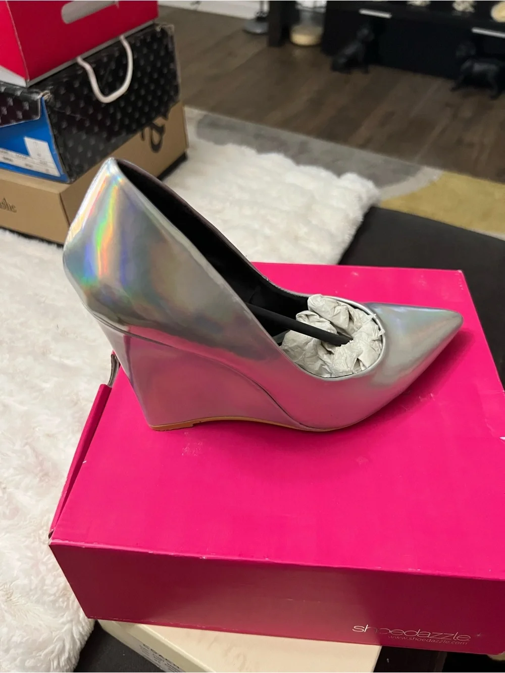 Metallic Silver Pointed Wedge Pump - Women's Dress Shoe